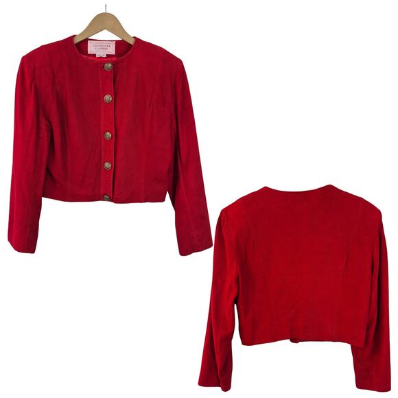 Salamander Leathers USA Red Suede Vintage Jacket Crop Lined Gold Metal Buttons S - Picture 2 of 4